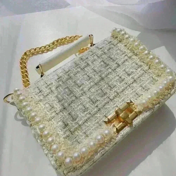 Tweed White Shoulder/Hand Bag - Picture 3 of 5